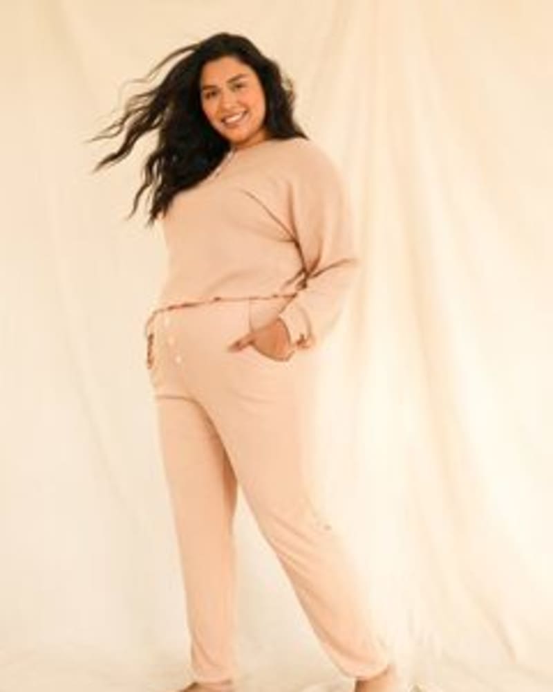 Front of a model wearing a size L Staying In Pant in Nude by Dippin' Daisy's Swimwear. | dia_product_style_image_id:239651